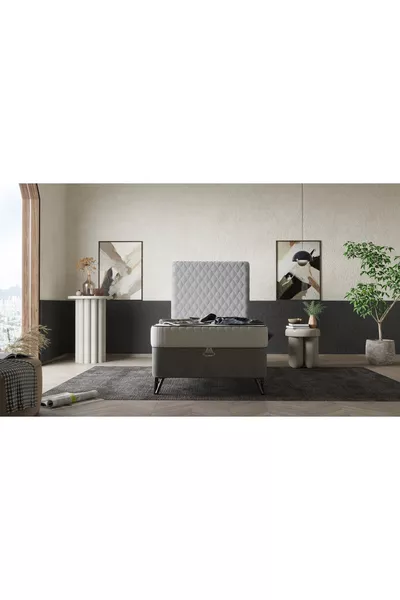 طقم سرير ارتوپيدي فاخر مع قاعدة ورأس سرير - أنثراسيت