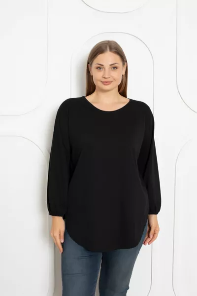 Plus Size (sottile) camicetta nera con fessura a maniche lunghe