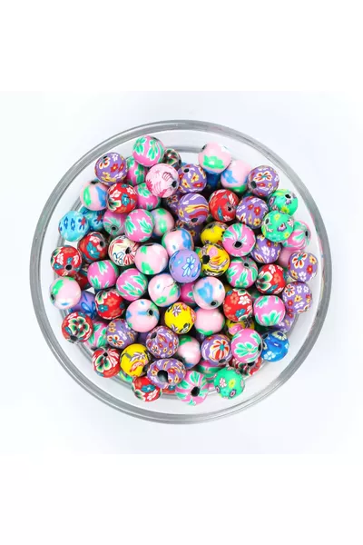  Pezzi - Perle in Fimo polimero, perle tonde in argilla polimerica con motivi misti Emruli. Qualità 1