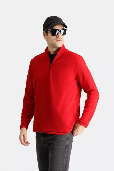 Felpa in pile ricamata con mezza cerniera