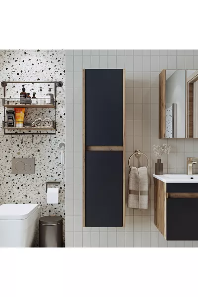  Pedal-Free 2-Door Wooden-Anthracite  X  Cm Bathroom Floor Cabinet