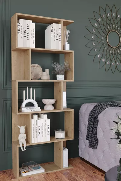 Lione 5-Shelf Asymmetric Bookshelf - Pure Oak