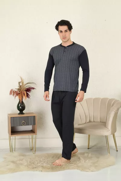 Мужская пижама из % хлопка с жаккардовым супремом 