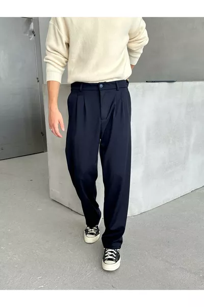 بنطلون رجالي واسع منقوش بقصة مريحة