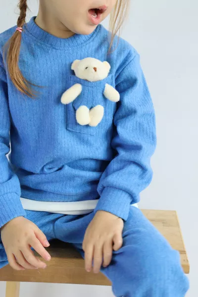 Ensemble de survêtement basique en maille pour fille, tissu double fil de densité moyenne, avec peluche lapin