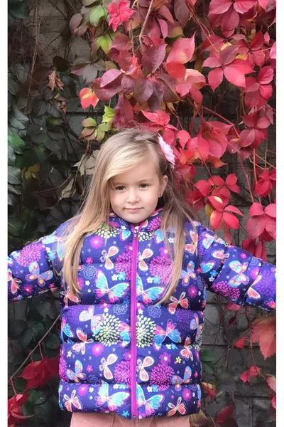 Girls' Winter Padded Hooded Jacket & Coat with Butterfly Print, Lined with Fleece
