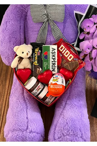 Regalo per il Fidanzato: Orsetto Viola da  cm con Amore e Scatola Regalo Romantica - E Bouquet di Orsetti