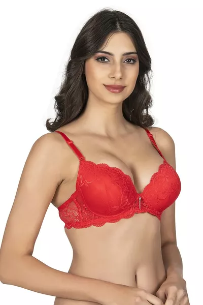  Lace Double-Padded Underwire Bra with Full Cups and Side Support