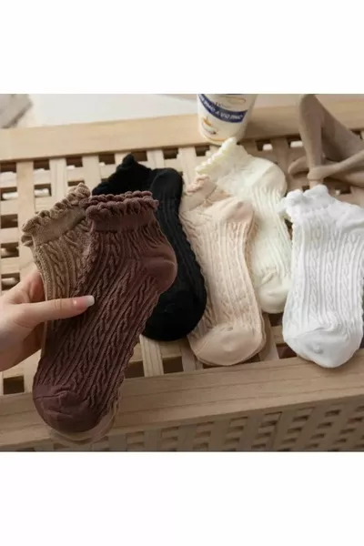 جوارب نسائية نصف ساق بنقشة مضفرة بارزة مزدوجة 6