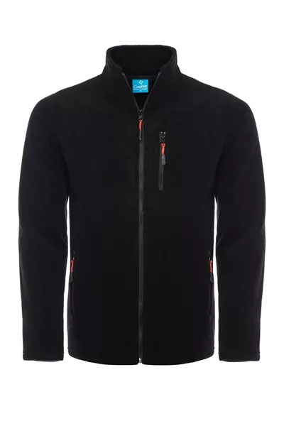 Pile da uomo nero con 3 tasche, zip e collo a barca, pile da esterno