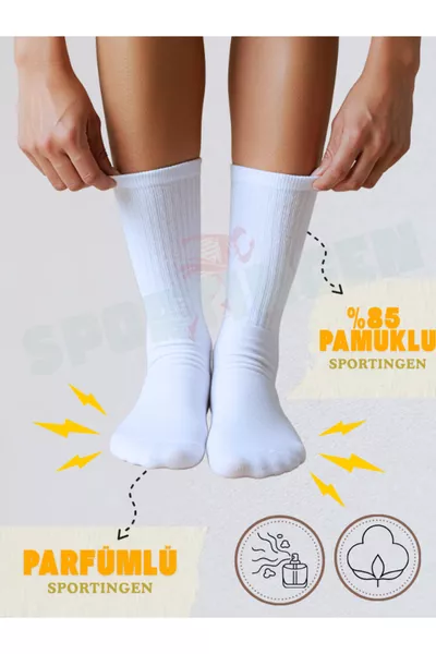 6 أزواج من جوارب التنس البيضاء المصنوعة من القطن، بحافة مضلعة، للجنسين - جوارب تنس عالية الجودة بطول الكاحل