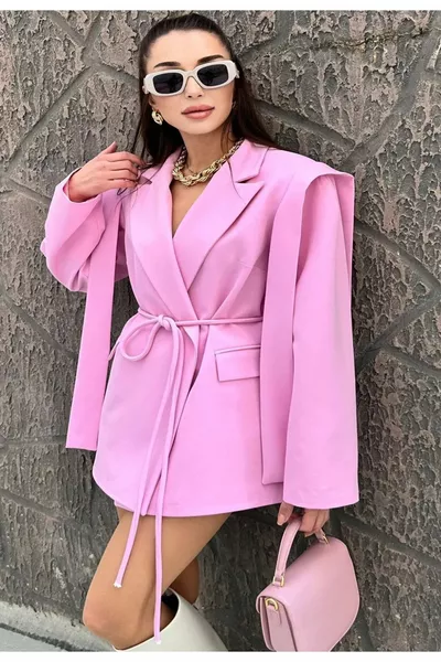 Tie-Waist Oversized Blazer Jacket