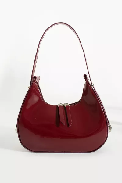 حقيبة نسائية مربعة بورغوندي بغرفتين، بحمالتين، كتف ويد، رياضية وأنيقة، مع جيوب