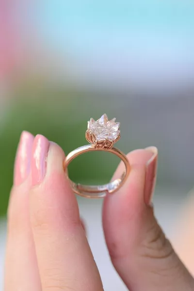 Women's k Rose Gold Plated White Zircon Lotus Flower Ring