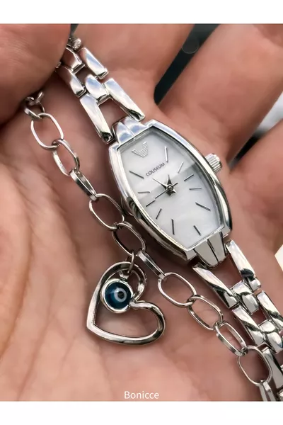 Retro Model in a Special Gift Box, Minimal Case, Silver Color, Women's Wristwatch Bracelet