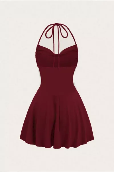 Abito Corto Bordeaux con Spalline 