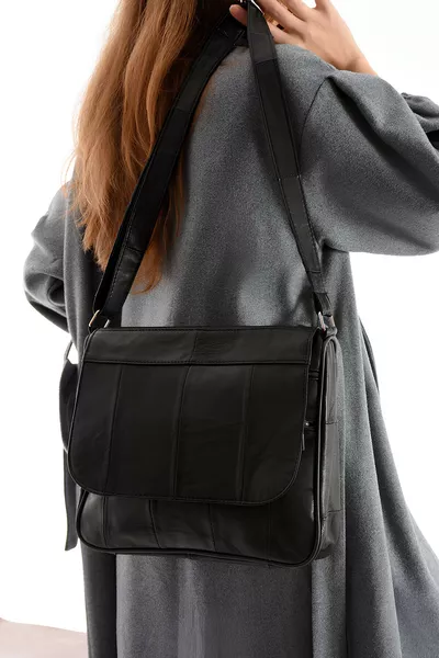 حقيبة نسائية كبيرة الحجم من الجلد الطبيعي للكتف وحقائب الرسائل / حقيبة نسائية كبيرة من الجلد الأسود