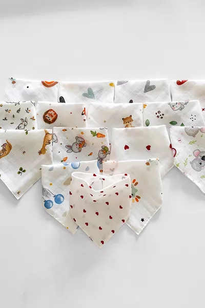 5 Pezzi di Bavaglini per Bambina con Motivi Misti in Mussola di Cotone %, con Due Bottoni a Pressione, Bavaglino, Sciarpa per Bambino