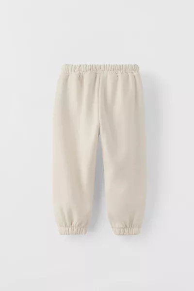 Beige Kids 3-Ply Cotton Jogger Sweatpants with Pockets