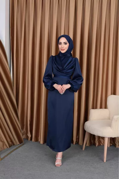 Satin Dagaje modisches Abendkleid mit Kopftuch