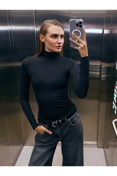  بلوز كشمير بياقة صياد - أسود