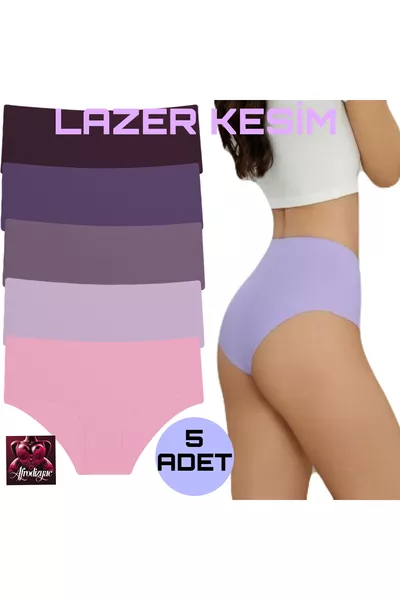 سروال داخلي خماسي عالي الخصر بدون خياطة ومرن للغاية مع قطع بالليزر لا يترك أثر