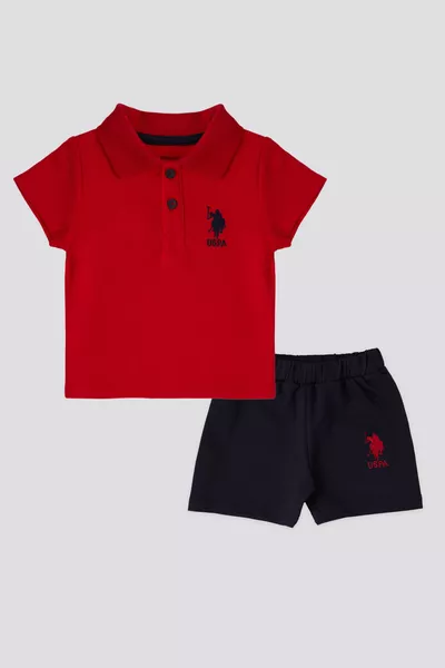 Set per neonato maschio con collo rosso con licenza U.S. Polo Assn