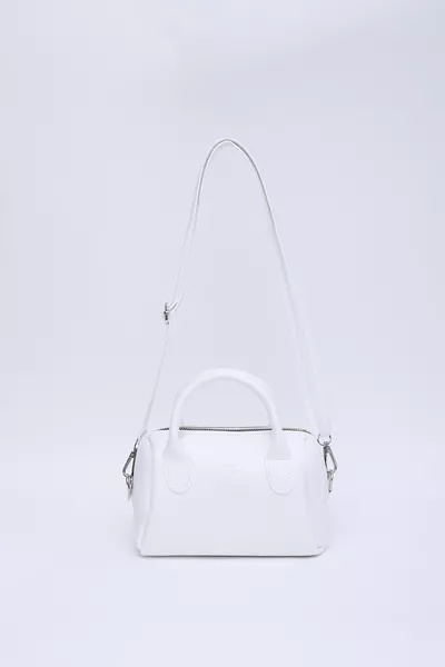 حقيبة بيضاء  جلد صناعي، بقسم واحد بسحاب، حقيبة يدوية وكتف ومعلقة