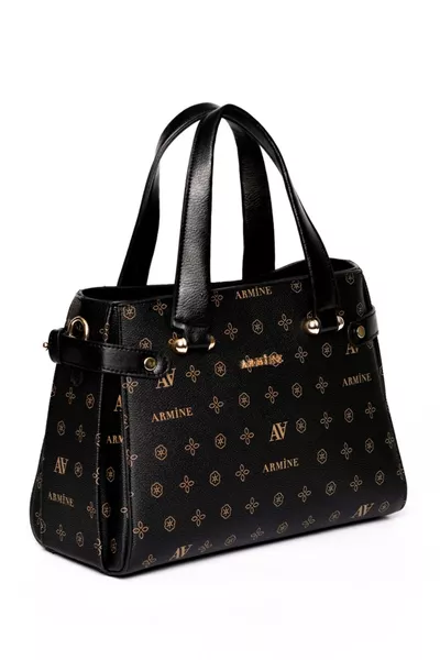 حقيبة يد وكتف نسائية سوداء مطبوعة بحمالات متقاطعة 