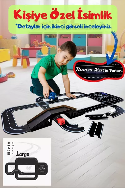 Писта за състезателни коли, автомобилен маршрут (ГОЛЯМ) - Образователен комплект за пътища Дървена играчка- Пъзел магистрала