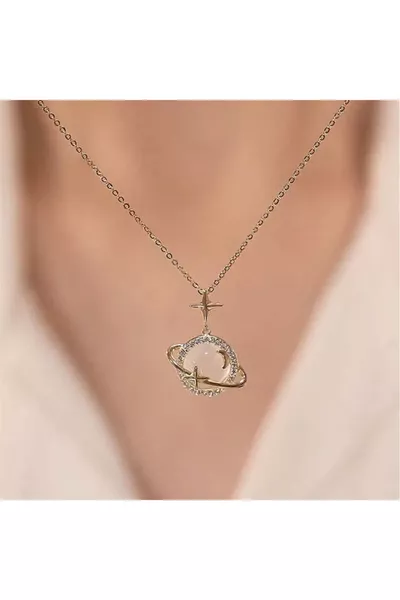 K Gold Plated Opal Star Planet Necklace Valentine's Day Gift