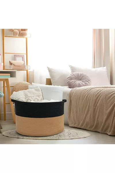 Голяма кошница от юта и памук , за одеяла и играчки