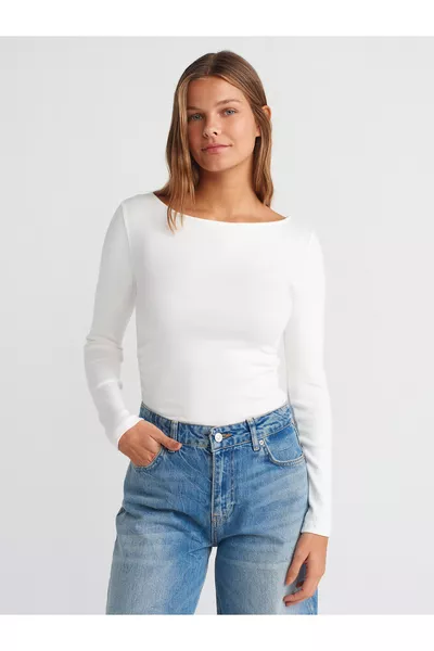  Haut à col bateau froncé - Écru