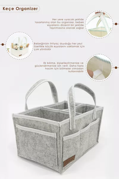 Набор для ухода за ребенком из 3 предметов: войлочный органайзер для мамы и малыша, водонепроницаемая пеленка, сумка для пеленания, серый