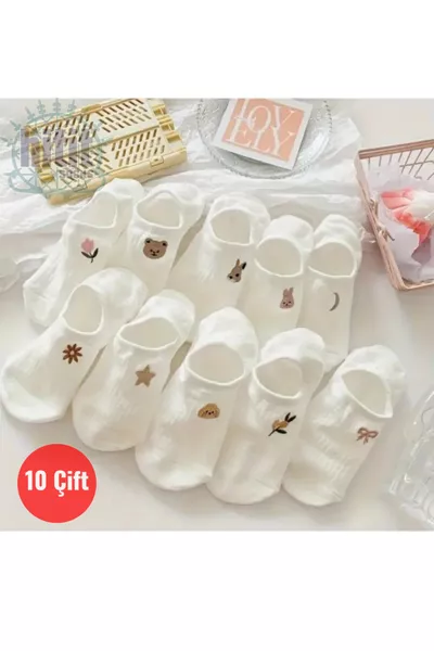 جوارب باليرينا غير مرئية بنقشة الزهور والحيوانات، للنساء،  أزواج، أبيض حلو، فاخرة