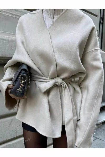 WOHOME Knitted Cashmere Cardigan/Jacket with Tied Detailed Comfortable Fit