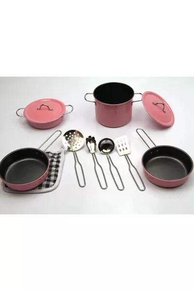 -Piece Red Stainless Steel Pot and Pan Set Educational Kids Toy
