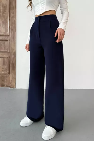 Women's Navy Stretch Palazzo Loose Wide-Leg Pants