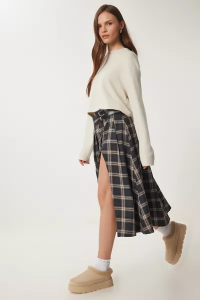 تنورة منسوجة كلوش مربعة بحزام أنترسيت فيزون 