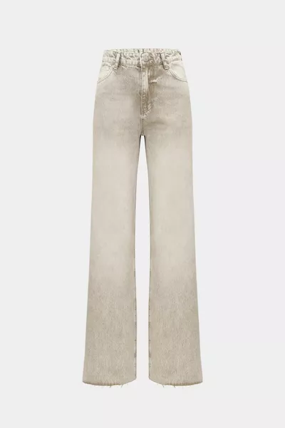 Дънки с висока талия, широк крачол, износен ефект и безшевен дизайн