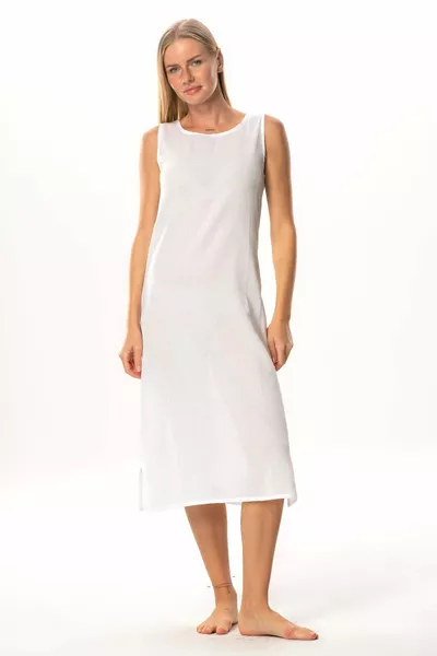 Cotton Jumpsuit Chiffon Long Dress Lining Thick Tank Top Straps White Byz