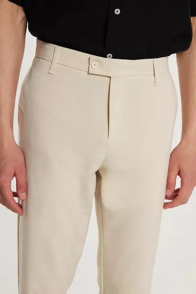 Erkek Slim Fit Dar Kesim Esnek Yan Cepli Bilek Boy Canvas Kesim Koyu Bej Pantolon