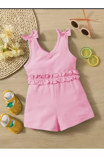 Meisjespakje zonder mouwen met schouderstrikjes % katoen