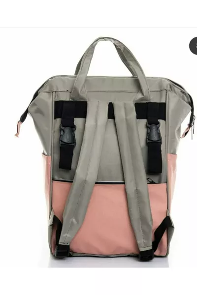 Чанта за бебешки принадлежности за майки, светлосиво и сьомгово