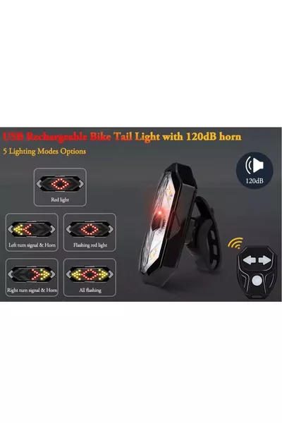 Rechargeable Bicycle Rear LED Warning Light with Sound Turn Signal and Remote Control