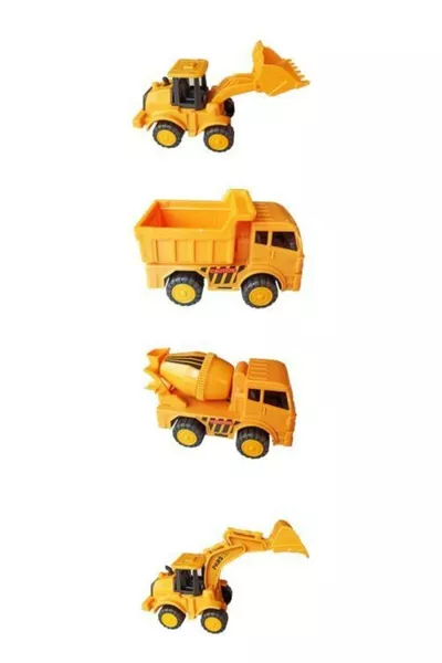 Toy Construction Vehicles Set: Bulldozer, Excavator, Mixer, and Truck, 4-Piece Friction Set