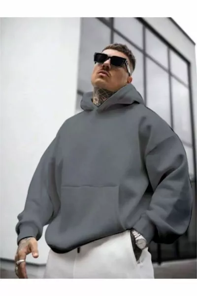 سويتشيرت رجالي بقبعة بطبعة NY باللون الرمادي الدخاني