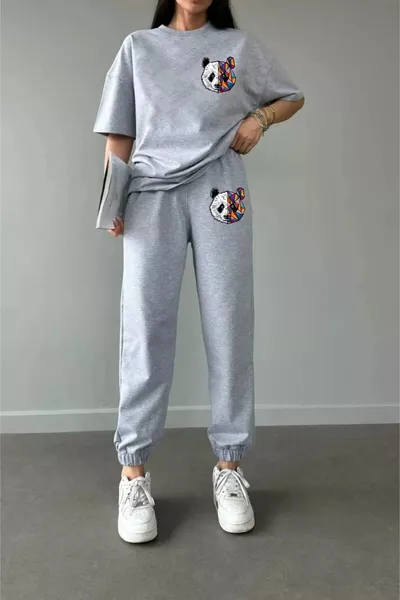 COPY - Panda Printed Sweatpants and T-shirt - Jogger Top and Bottom Tracksuit Crew Neck