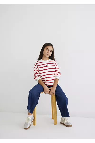 Sweatshirt rayé rouge avec logo 