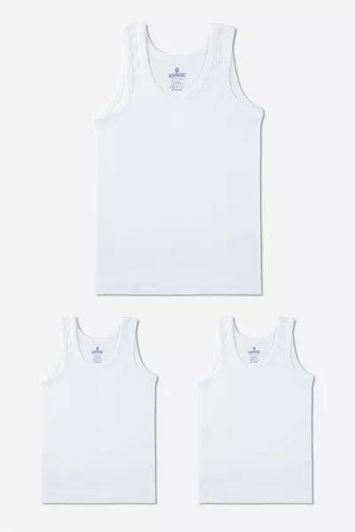 Boys' Round Neck Organic Cotton Vest 3-Pack White